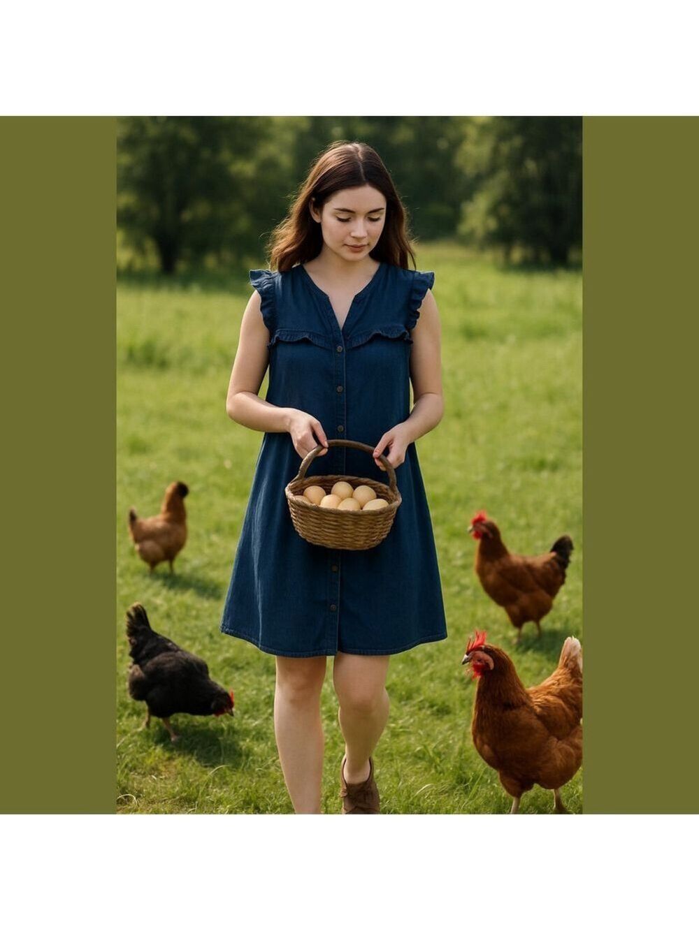 Vintage Denim Dress • Jean Dress • Ruffle Shirt Dress • Cottagecore teacher